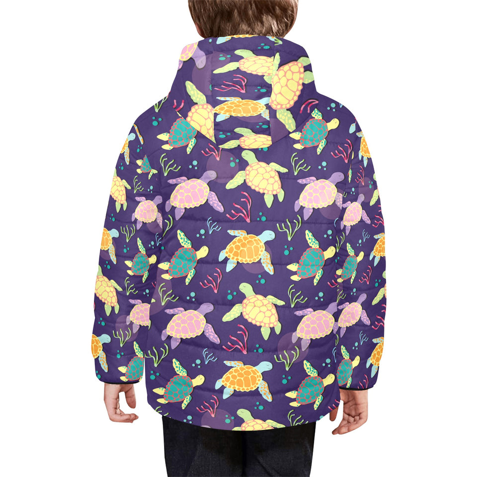 Colorful sea turtle pattern Kids' Boys' Girls' Padded Hooded Jacket