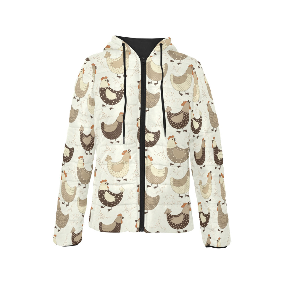 Cute rooster chicken cock Women's Padded Hooded Jacket