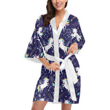 Hand drawn cute unicorn star planet Women's Short Kimono Robe
