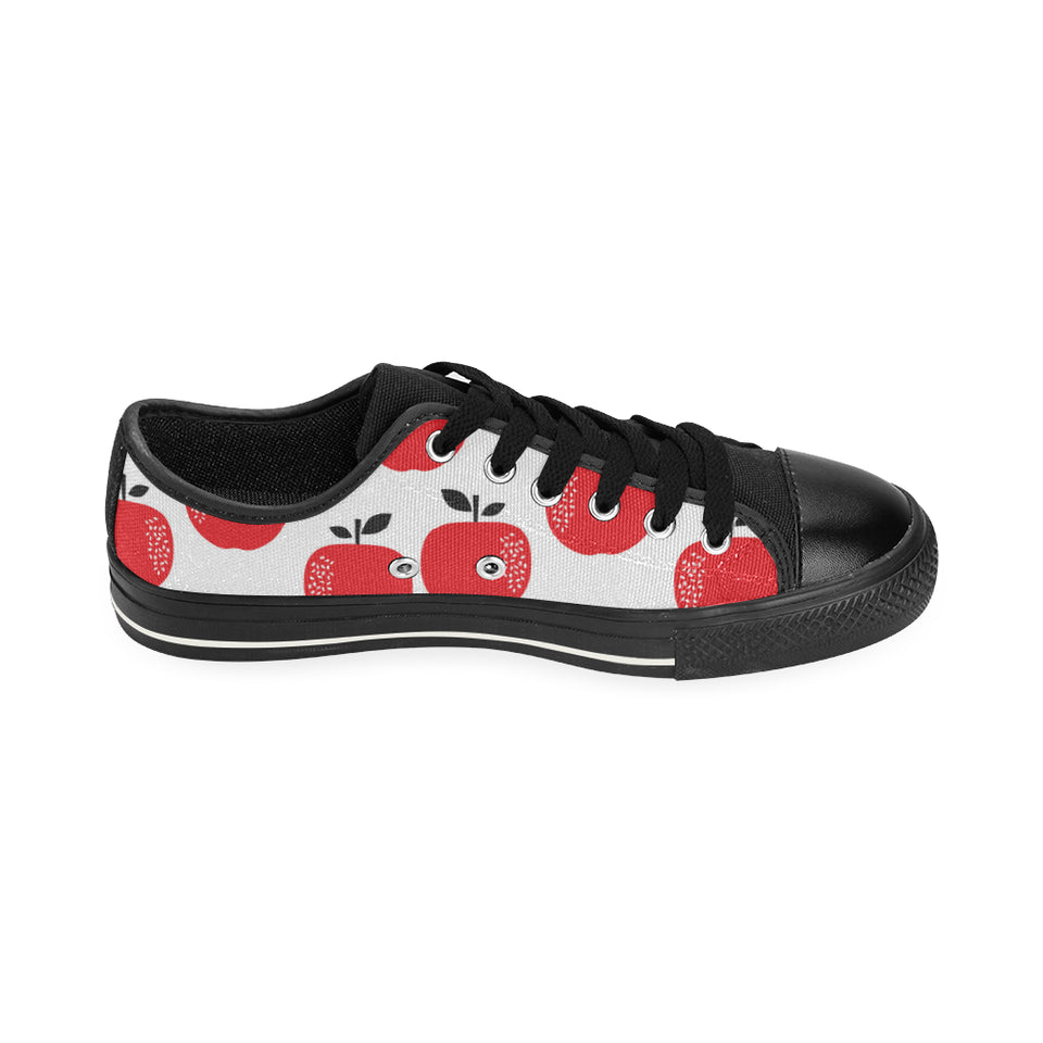 red apples white background Men's Low Top Canvas Shoes Black