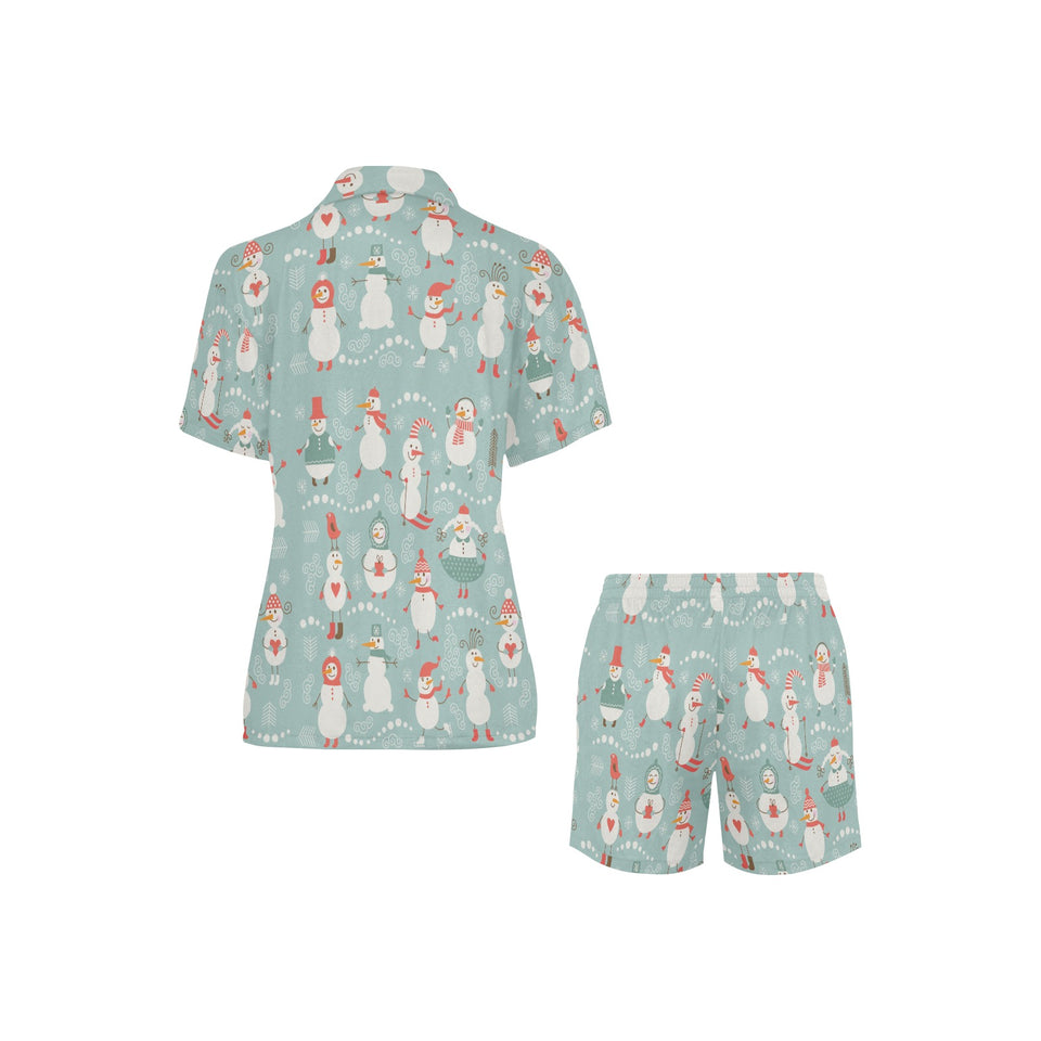 Cute snowman pattern Women's V-Neck Short Pajama Set