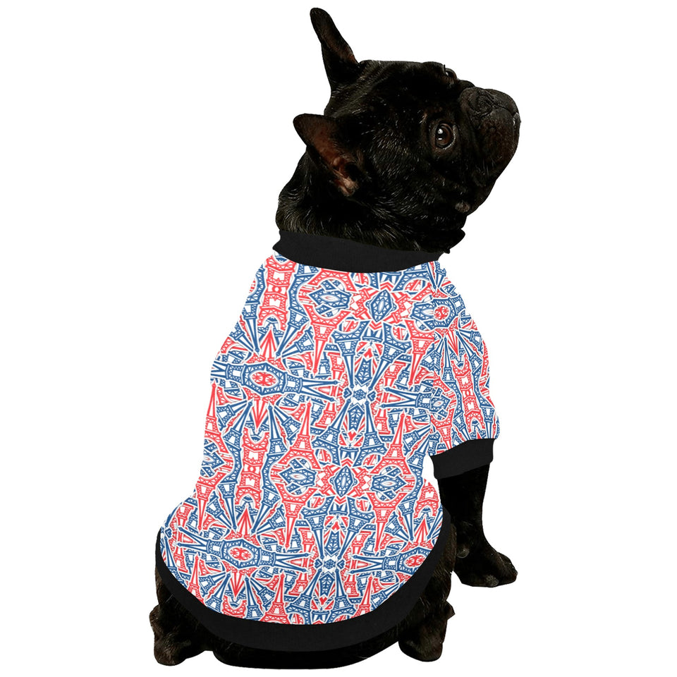 Blue Red Eiffel Tower Pattern Print Design 02 All Over Print Pet Dog Round Neck Fuzzy Shirt