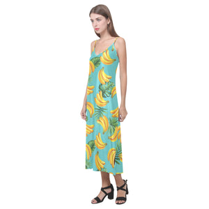 Banana Palm Leaves pattern background V-Neck Open Fork Long Dress