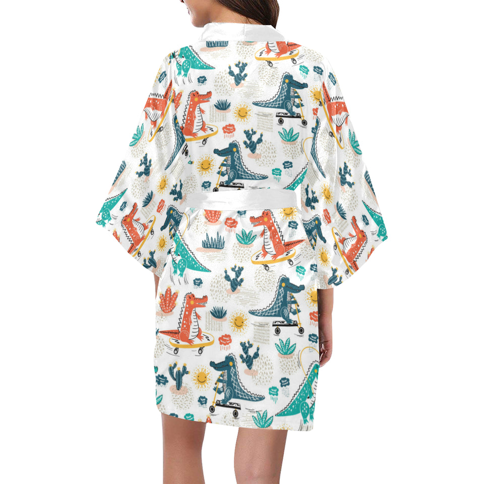 Cute Crocodile Pattern Women's Short Kimono Robe