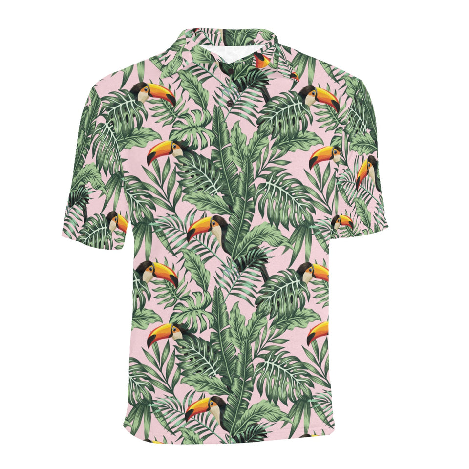 Toucan tropical green jungle palm pattern Men's All Over Print Polo Shirt