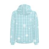 Snowflake pattern blue stripe background Men's Padded Hooded Jacket
