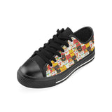 Colorful Maneki neko cat pattern Men's Low Top Canvas Shoes Black