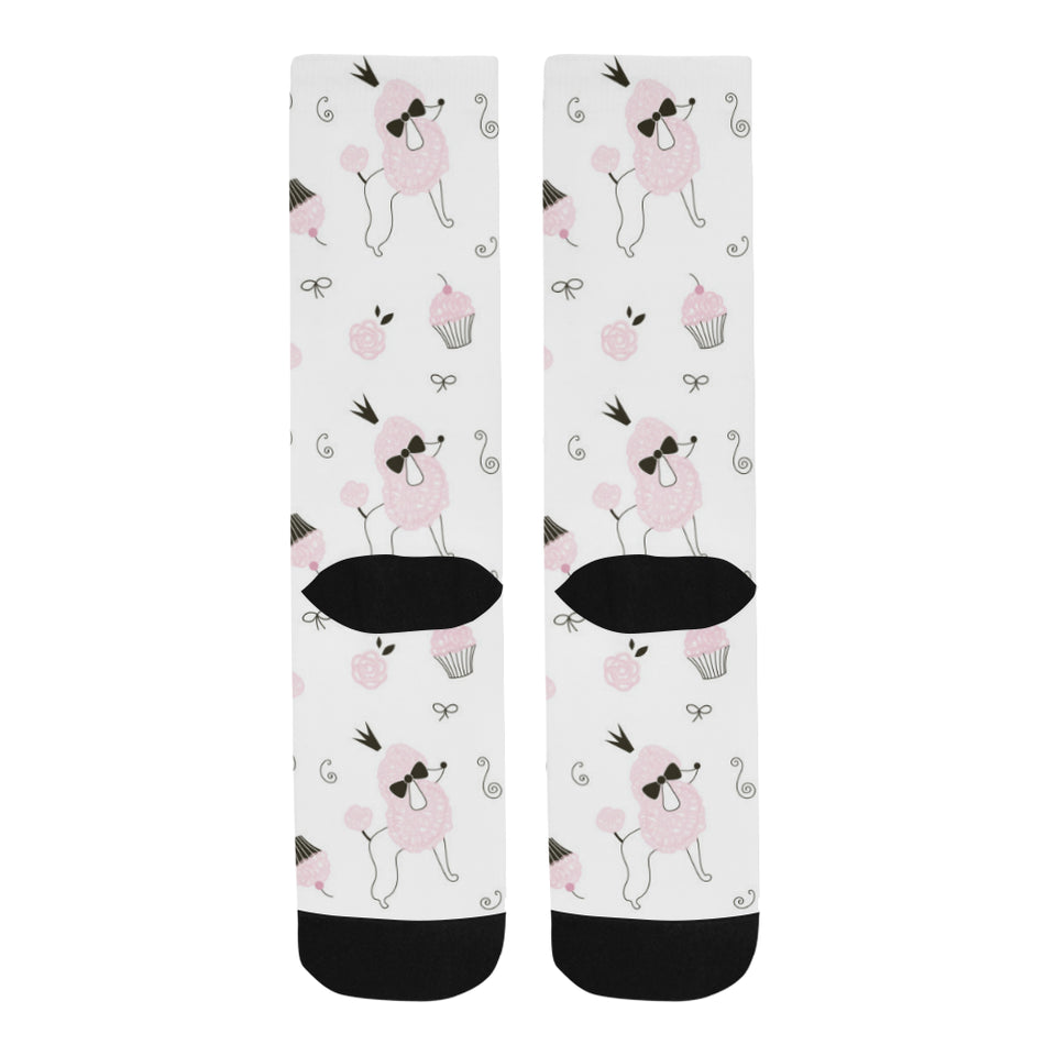 Poodle dog rose cake pattern Crew Socks