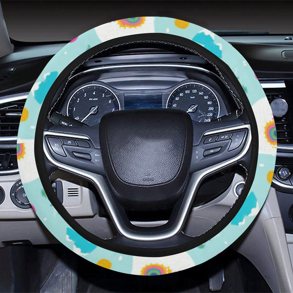 Llama alpaca cactus leaves pattern Car Steering Wheel Cover