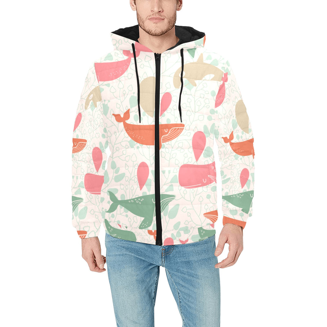 Cute whale pattern Men's Padded Hooded Jacket