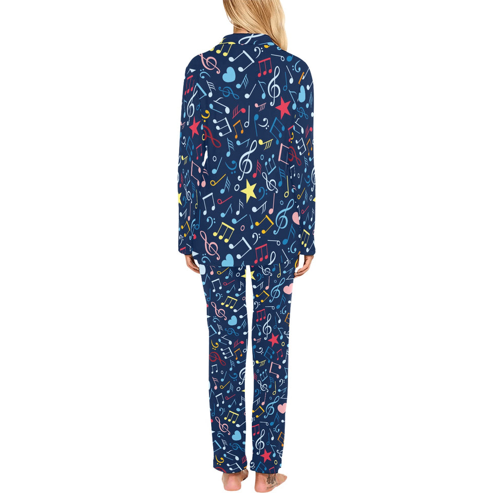 Music Notes Pattern Print Design 03 Women's Long Pajama Set