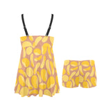 Potato Chips Pattern Print Design 01 Chest Sexy Pleated Two Piece Swim Dress