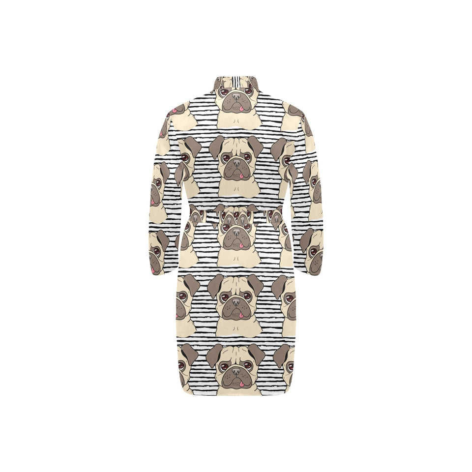 Happy pug pattern Men's Long Sleeve Belted Night Robe