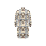 Happy pug pattern Men's Long Sleeve Belted Night Robe