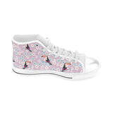 Beautiful toucan flower leaves Men's High Top Canvas Shoes White