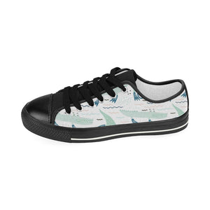 Crocodile diver pattern Kids' Boys' Girls' Low Top Canvas Shoes Black