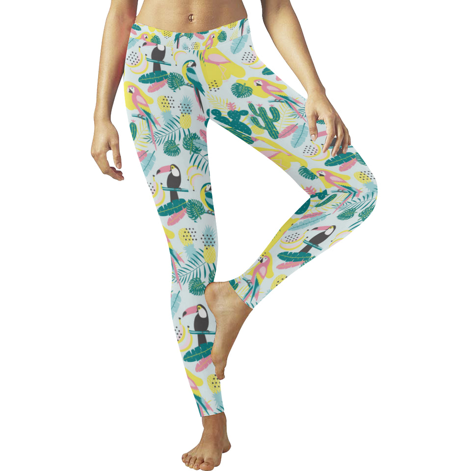 Cute parrot toucan flamingo cactus exotic leaves Women's Legging Fulfilled In US