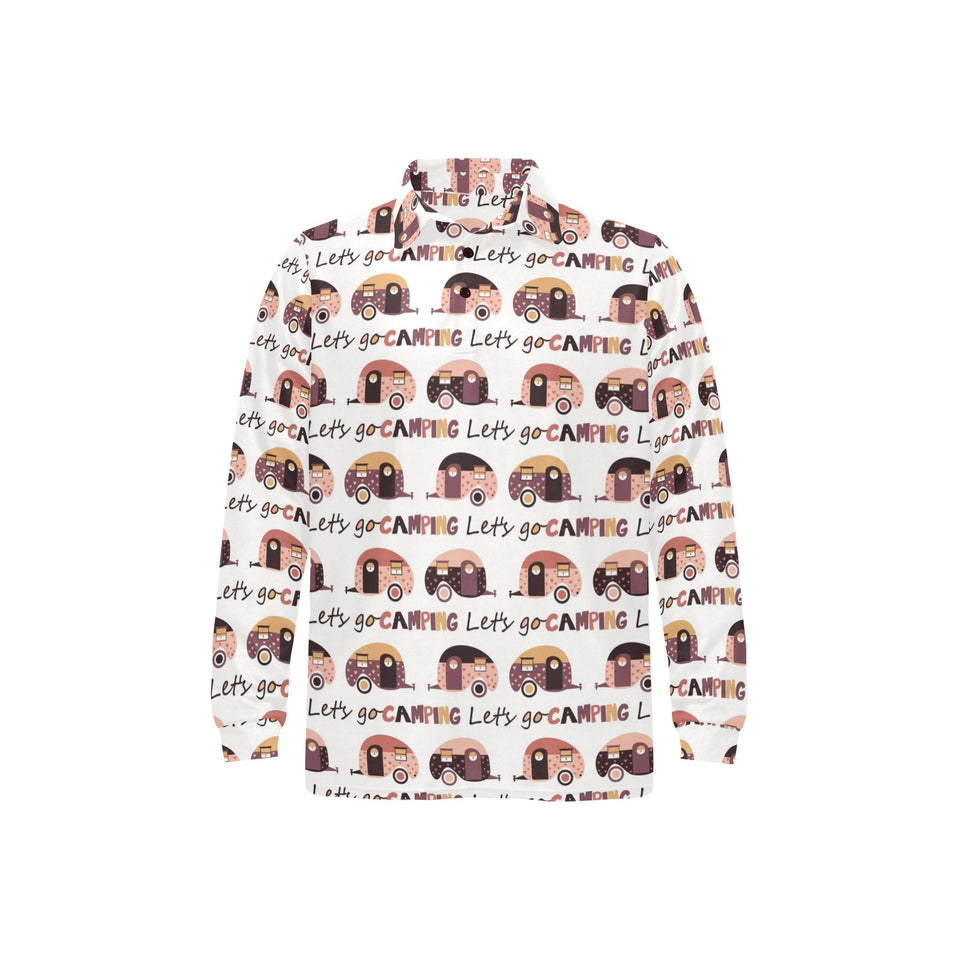 Camper Van Pattern Print Design 01 Men's Long Sleeve Polo Shirt
