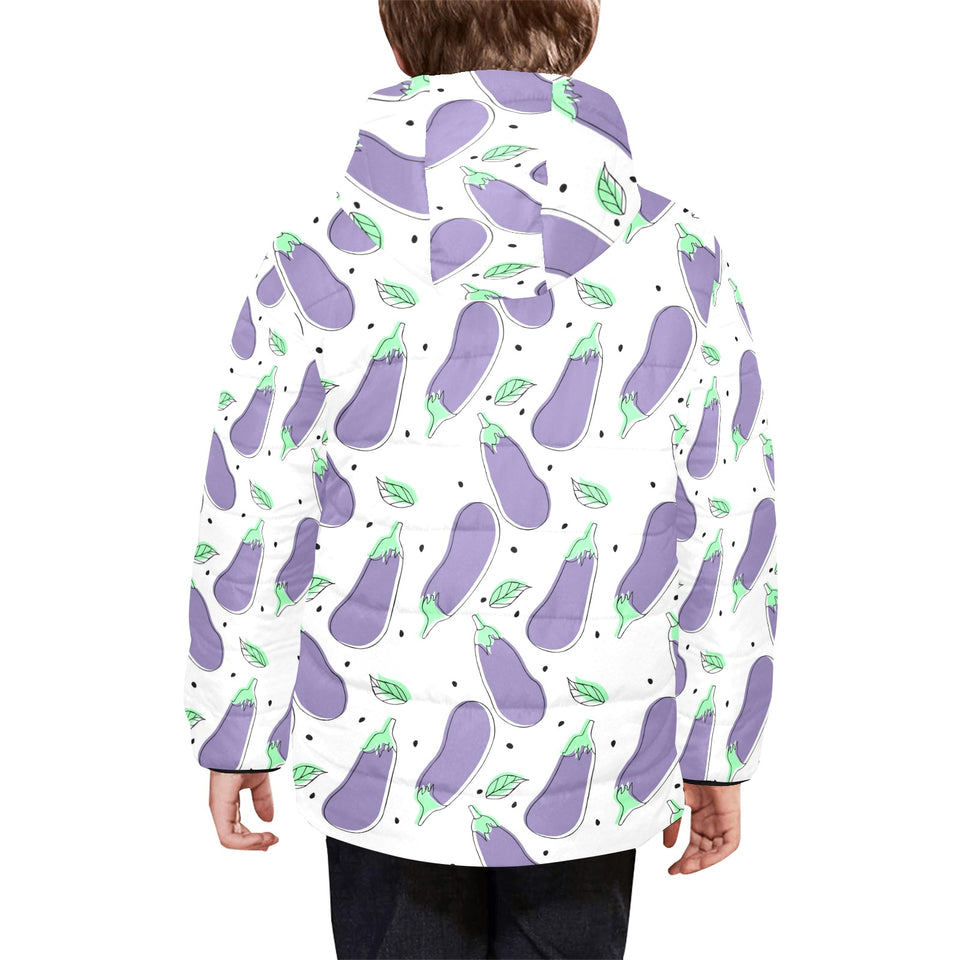 Eggplant Pattern Print Design 05 Kids' Boys' Girls' Padded Hooded Jacket