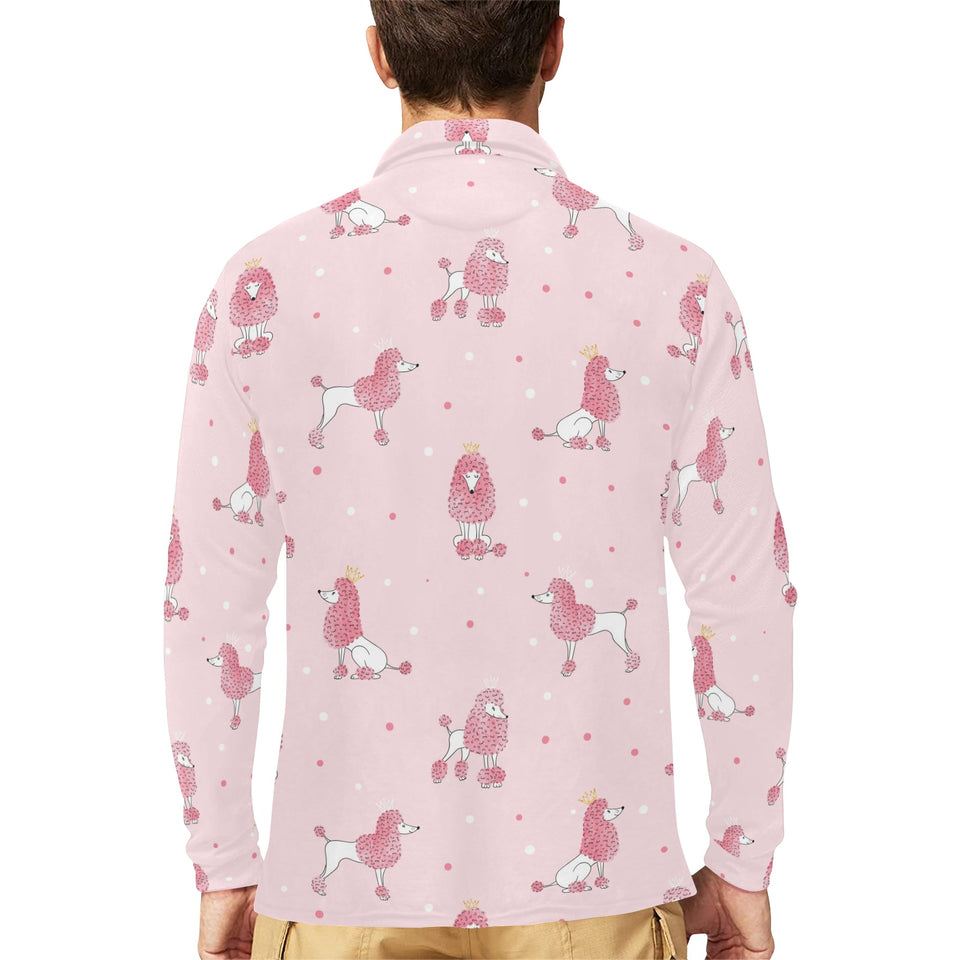 Poodle dog pink color theme Men's Long Sleeve Polo Shirt