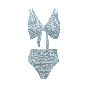 arabic pattern Chest Bowknot High Waisted Bikini Swimsuit