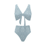 arabic pattern Chest Bowknot High Waisted Bikini Swimsuit