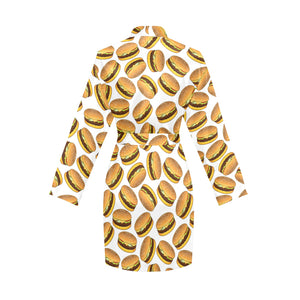 Hamburger Pattern Print Design 03 Women's Long Sleeve Belted Night Robe