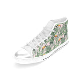 Toucan tropical green jungle palm pattern Women's High Top Canvas Shoes White