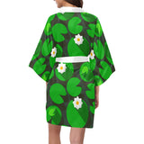Frog waterlily pattern Women's Short Kimono Robe