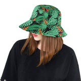 heliconia flower palm monstera leaves black backgr Unisex Bucket Hat