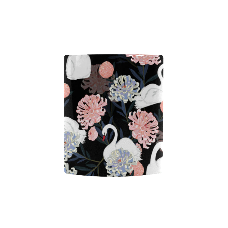 white swan blooming flower pattern Morphing Mug Heat Changing Mug