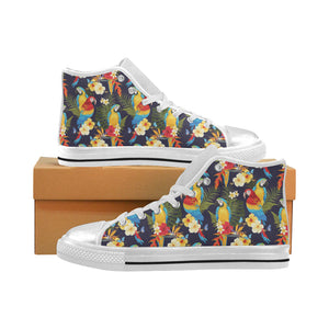 Colorful parrot flower pattern Women's High Top Canvas Shoes White