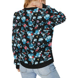 Skull flower roses leave pattern Women's Crew Neck Sweatshirt