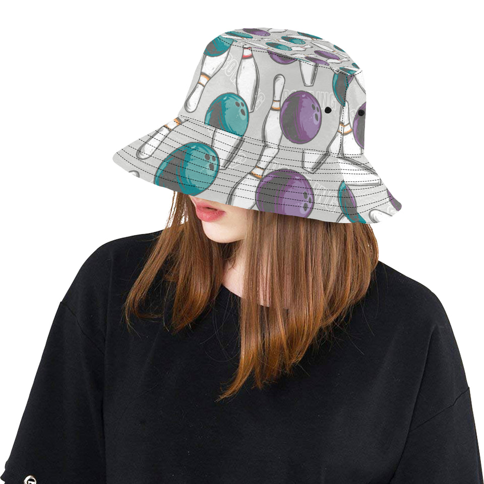 Bowling ball and pin gray background Unisex Bucket Hat