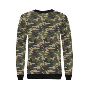 Dark Green camouflage pattern Women's Crew Neck Sweatshirt
