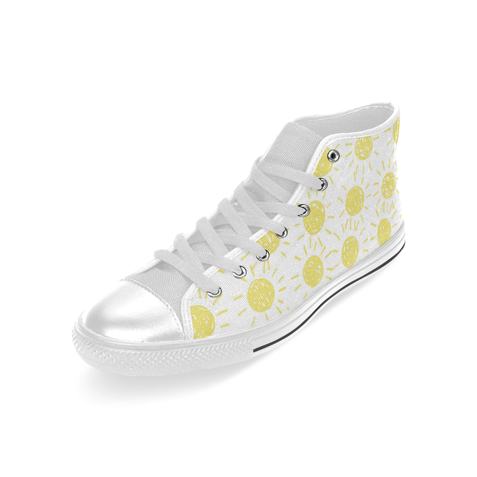 hand drawn sun pattern Men's High Top Canvas Shoes White