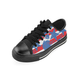 American football ball star stripes pattern Men's Low Top Canvas Shoes Black