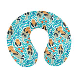 Cute sea otters fishe sea urchin pattern U-Shaped Travel Neck Pillow
