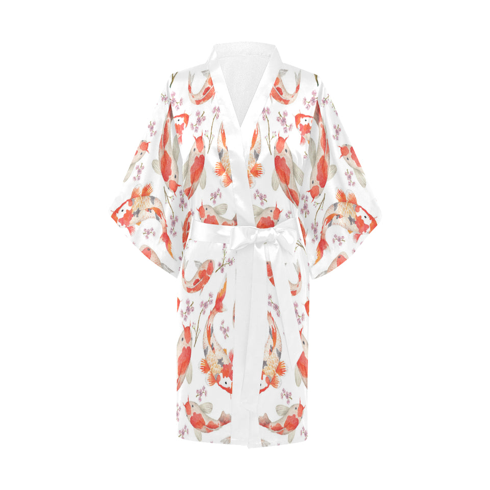 Watercolor fancy carp pattern Women's Short Kimono Robe