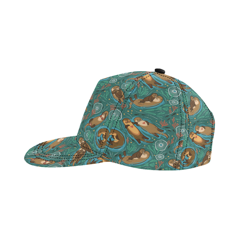 cute brown sea otters ornamental seaweed corals gr All Over Print Snapback Cap