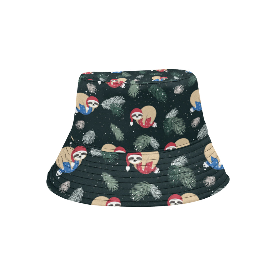 Cute sloths sleeping christmas ball santa hat patt Unisex Bucket Hat