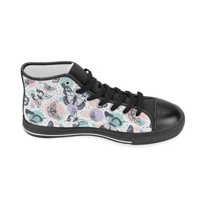 Butterfly pattern Women's High Top Canvas Shoes Black