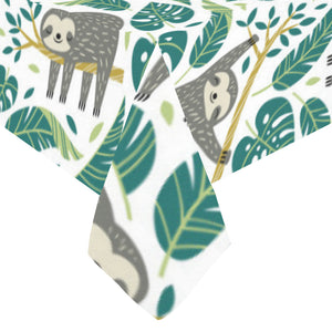 Cute sloths tropical palm leaves white background Tablecloth