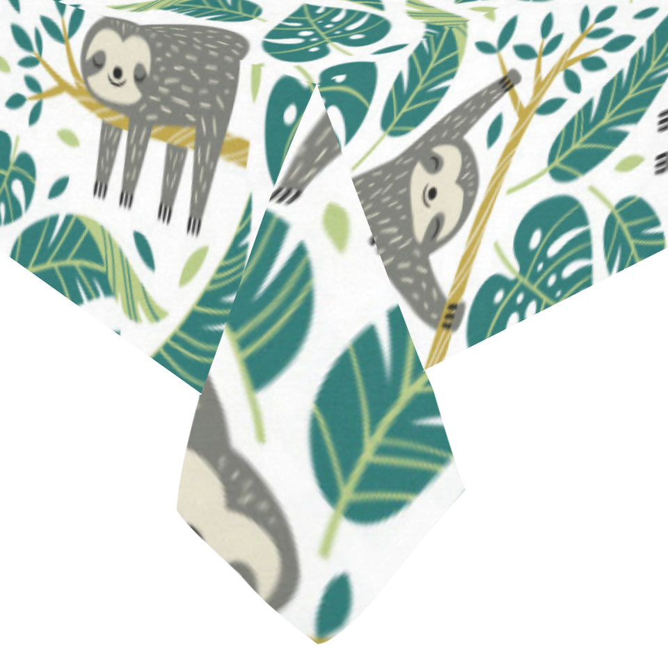 Cute sloths tropical palm leaves white background Tablecloth
