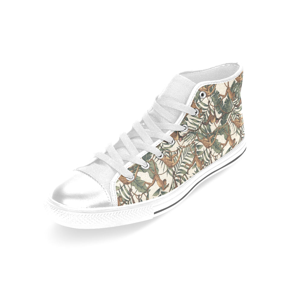 Monkey tropical leaves background Women's High Top Canvas Shoes White