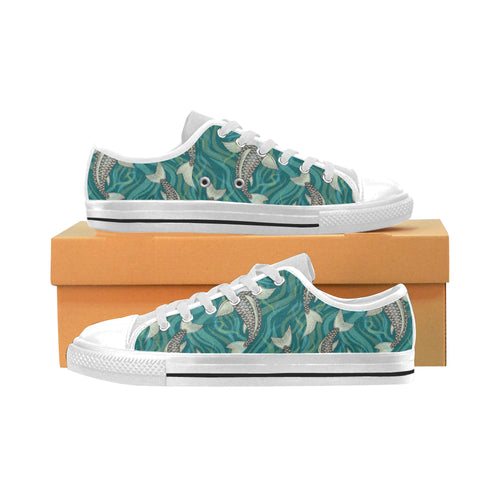 Koi Fish Carp Fish lotus pattern Men's Low Top Shoes White