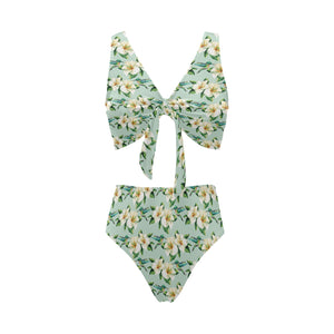 Hummingbird Pattern Print Design 01 Chest Bowknot High Waisted Bikini Swimsuit