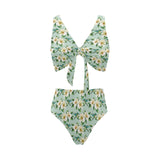 Hummingbird Pattern Print Design 01 Chest Bowknot High Waisted Bikini Swimsuit