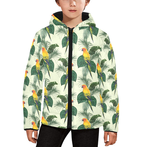 Beautiful parrot palm leaves pattern Kids' Boys' Girls' Padded Hooded Jacket