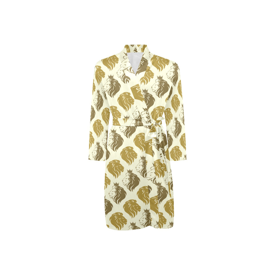 Lion Pattern Print Design 02 Men's Long Sleeve Belted Night Robe